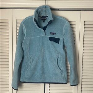 Patagonia women’s re-tool half snap pullover Fleece aqua w/ Navy Trim Sz S